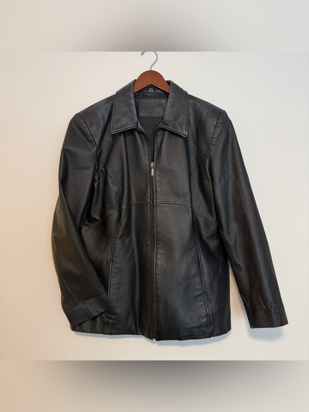 VTG 90s Y2K ✅ Genuine Leather Jacket Nappa WOMEN L Black ZIP Relaxed Corpcore